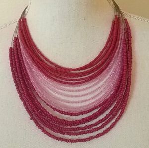 NWT Boho Seed Beaded Pinks Layered Bib Necklace